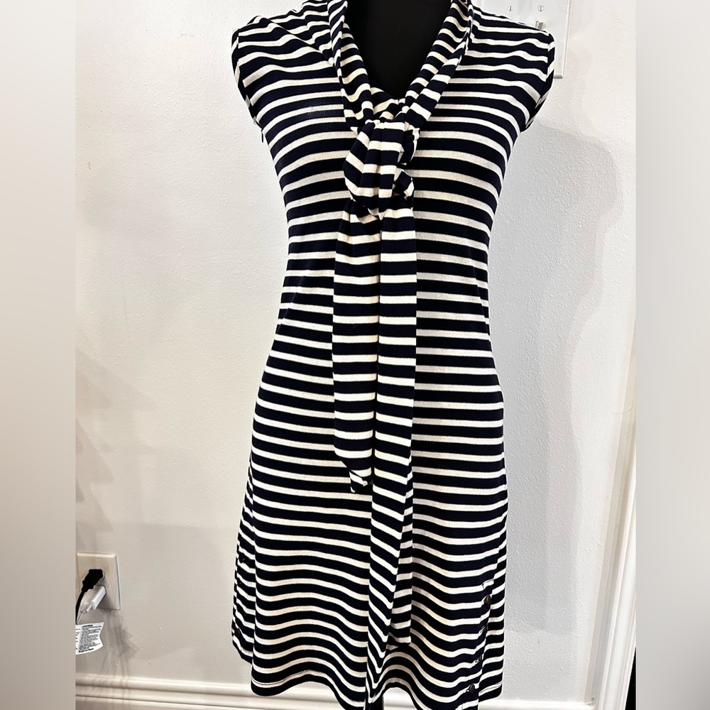 NWT Fine Garment By Bell‎ Striped Blueand White Sleeveless Dress Small